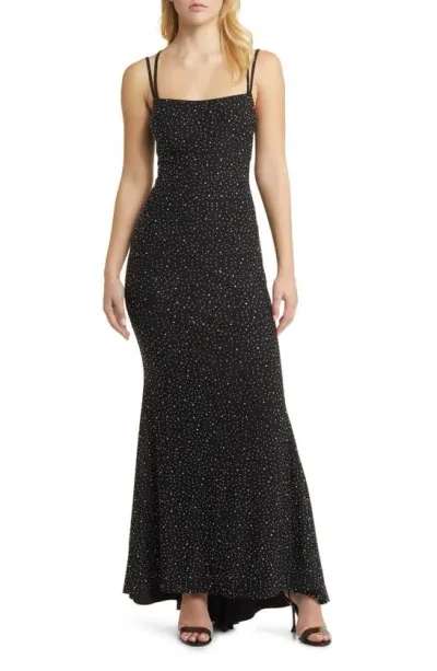 Jump Apparel Rhinestone Strappy Gown In Black