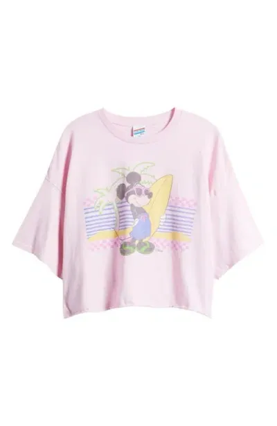 Junk Food Mickey Surf Crop Cotton Graphic T-shirt In Light Pink