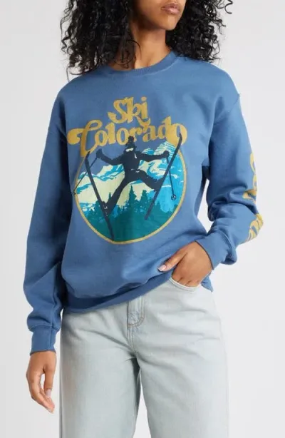 Junk Food Ski Colorado Cotton Graphic Sweatshirt In Indigo Blue