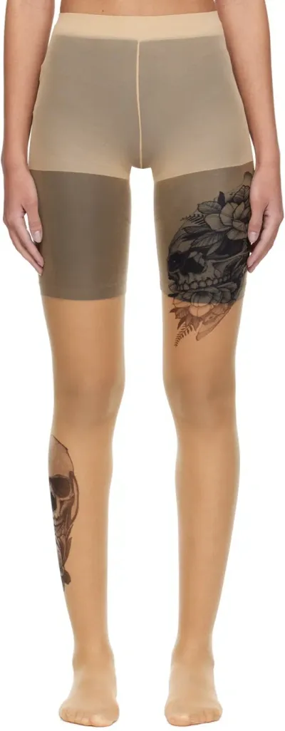 Junya Watanabe Beige Printed Tights In 2 Beige/ Black B Pat