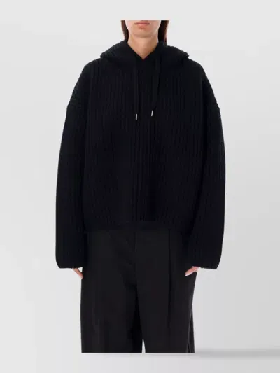 Junya Watanabe Cable Knit Hooded Drawstring In Black