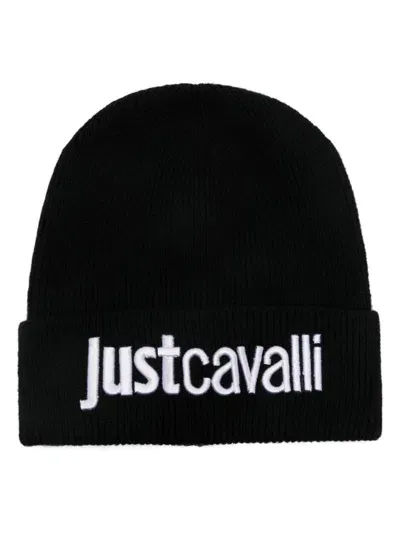 Just Cavalli Embroidered-logo Beannie In Schwarz