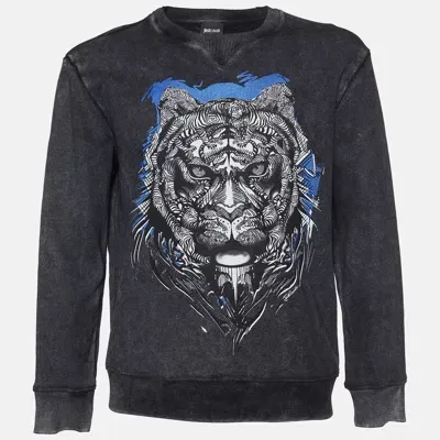 Pre-owned Just Cavalli Grey Tiger Printed Cotton Sweatshirt Xl