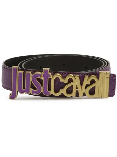 Just Cavalli Logo-buckle Leather Belt In Purple