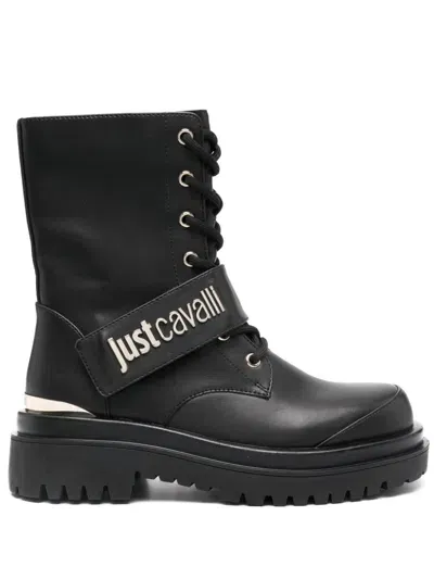 Just Cavalli Logo-plaque Combat Boots In Black