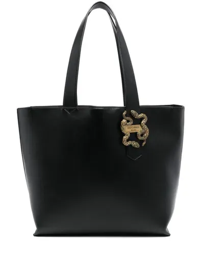 Just Cavalli Snake-appliqué Zipped Tote Bag In Black