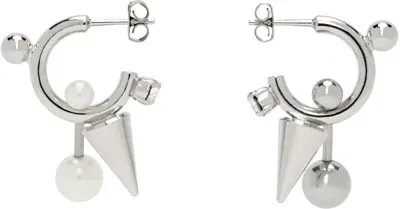 Justine Clenquet Silver Tabby Pearl Earrings In Palladium