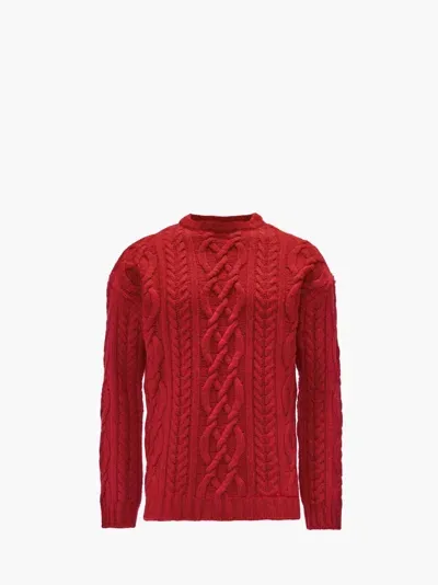 Jw Anderson Cable Knit Crewneck Sweater In Red