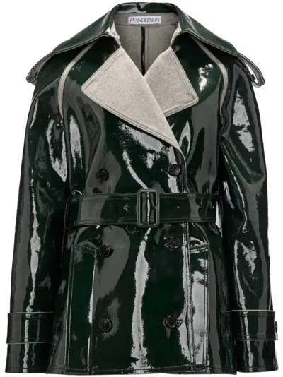 Jw Anderson Glossy-finish Cotton Biker Jacket In Green