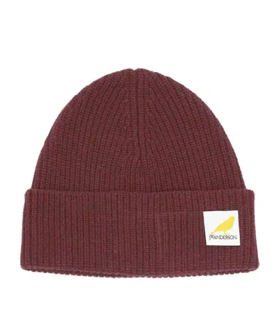 Jw Anderson Logo-patch Beanie In Red