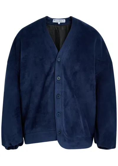 Jw Anderson Padded Fleece Cardigan In Navy