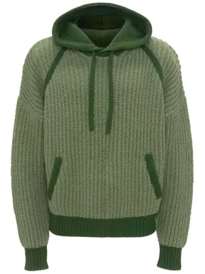 Jw Anderson Ribbed-knit Hoodie In Green