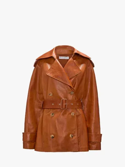 Jw Anderson Leather Biker Jacket In Brown