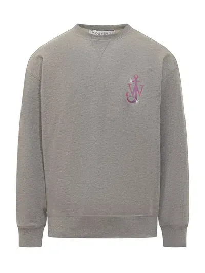 Jw Anderson Logo Printed Crewneck Sweatshirt In Grey