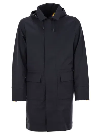 K-way Poirol Tech Wool Blend Coat In Blue Depth