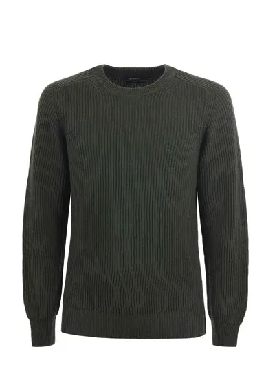 K-way Sweater In Wool Blend Ribbed In Verde Scuro