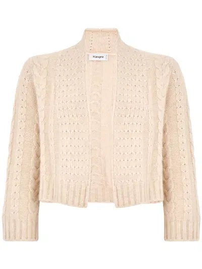 Kangra Cropped Perforated Wool Cardigan In Beige