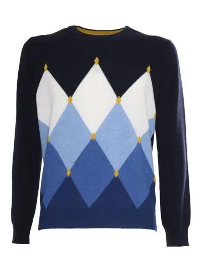 Kangra Diamond Pattern Crewneck Sweater In Blue