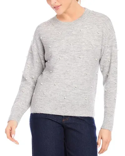 Karen Kane Faux Pearl Crewneck Sweater In Light Heather Gray