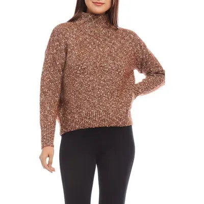 Karen Kane Marled Funnel Neck Sweater In Cognac