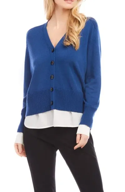 Karen Kane Mixed Media Layered Cardigan In Dark Blue