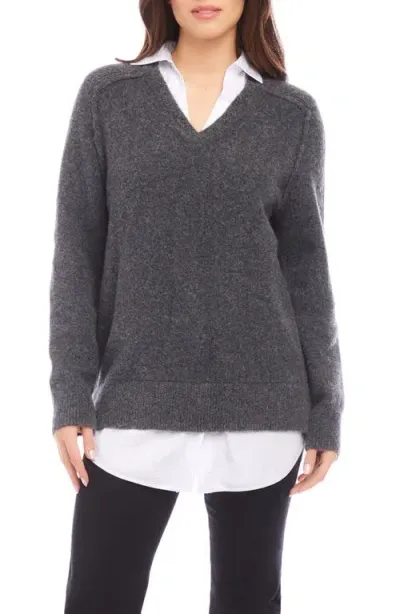 Karen Kane Mixed Media Layered Sweater In Gray