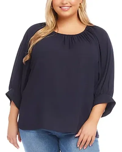 Karen Kane Plus Blouson Sleeve Top In Navy