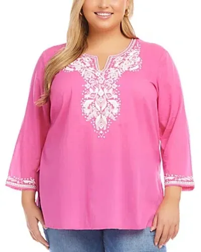 Karen Kane Plus Embroidered Tunic In Pink