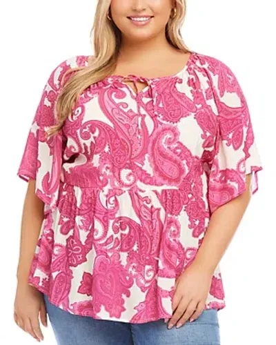 Karen Kane Plus Ruffled Peasant Top In Paisley