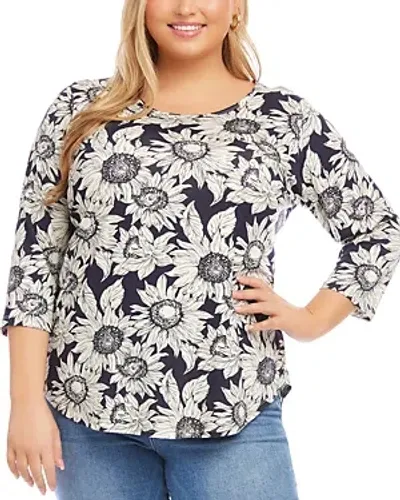 Karen Kane Plus Three Quarter Sleeve Shirttail Top In Print