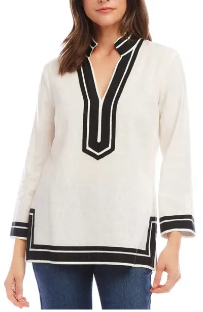 Karen Kane The St. Tropez Linen Blend Tunic Top In Off White/black