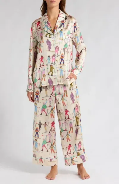 Karen Mabon Skiiers Satin Pajamas In Cream