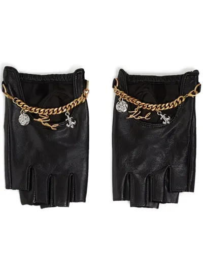 Karl Lagerfeld Chain-detailing Gloves In Schwarz