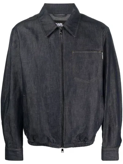 Karl Lagerfeld Denim Zip Bomber Jacket In Blue