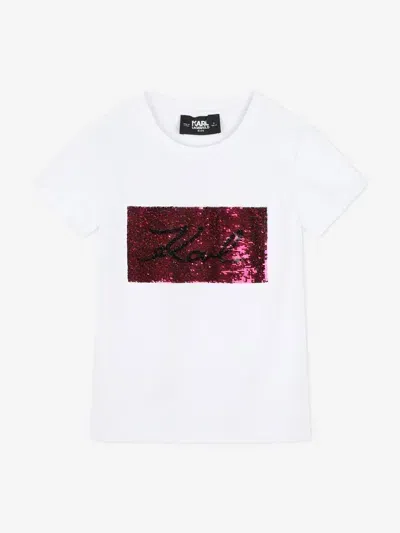 Karl Lagerfeld Kids' Sequin-embellished Crew-neck T-shirt In White