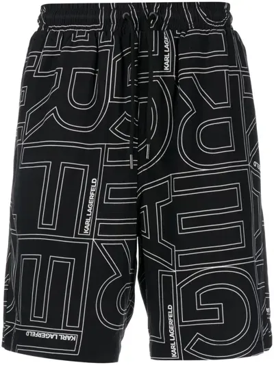 Karl Lagerfeld Graphic-print Drawstring Bermuda Shorts In Black