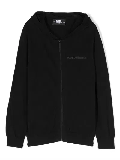 Karl Lagerfeld Kids' Ikonik Knitted Hoodie In Black