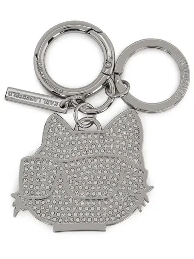 Karl Lagerfeld Ikonik Rhinestone-embellished Keychain In Silver