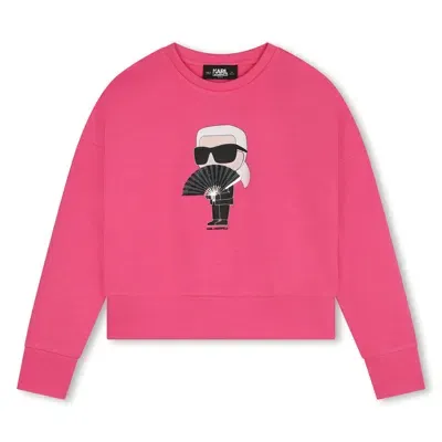 Karl Lagerfeld Kids' Ikonik Karl Cotton Blend Sweatshirt In Pink