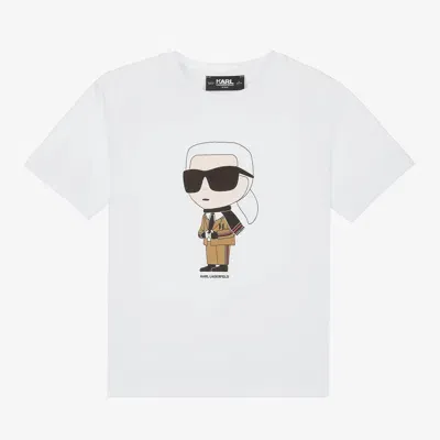 Karl Lagerfeld Kids' Graphic-print Cotton T-shirt In White