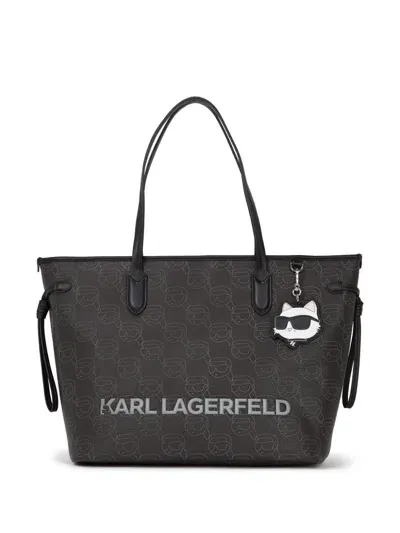 Karl Lagerfeld Large Ikon-monogram Tote Bag In Black