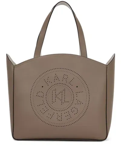 Karl Lagerfeld Large K/circle Perforated-design Tote Bag In Neutrals