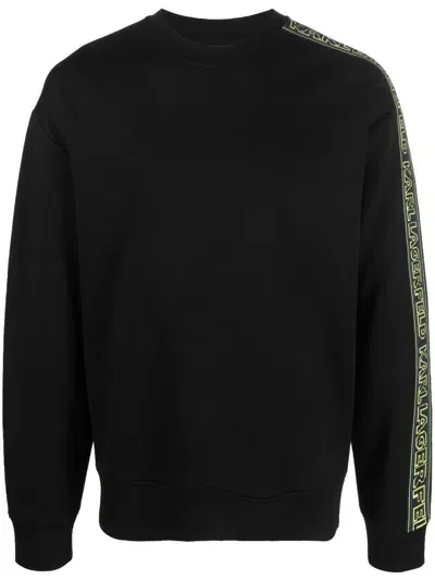 Karl Lagerfeld Logo-tape Crew Neck Sweatshirt In Schwarz