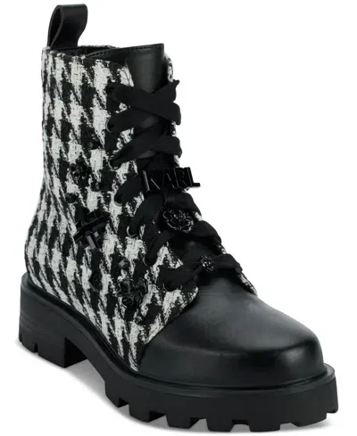 Karl Lagerfeld Paris Makenzie Combat Boot In Black,white