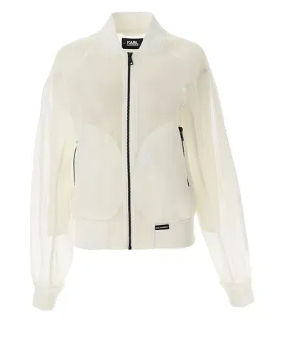 Karl Lagerfeld Mesh Bomber Jacket In White