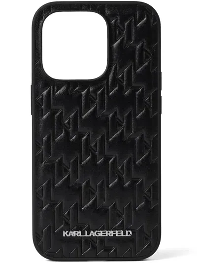 Karl Lagerfeld Monogram-embossed Iphone 14 Case In Black