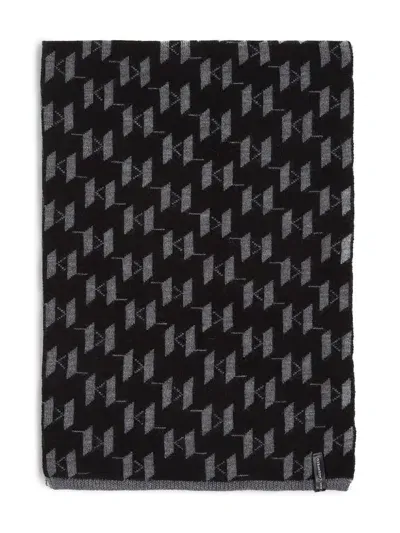 Karl Lagerfeld Monogram Knitted Scarf In Black