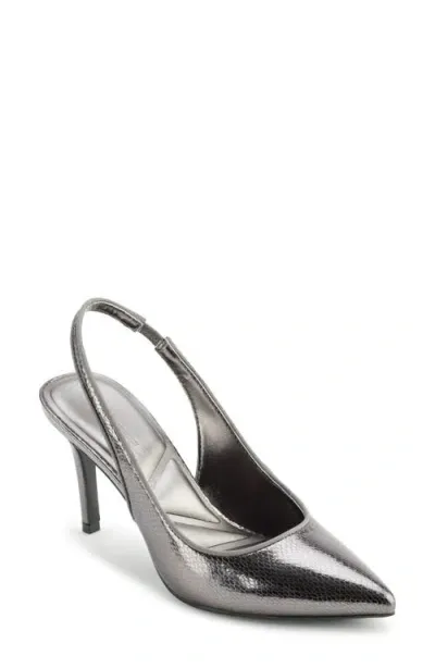 Karl Lagerfeld Paris Rosalyn Snakeskin Embossed Pointed Toe Pump In Dark Slate