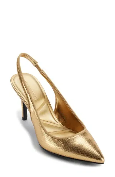 Karl Lagerfeld Paris Rosalyn Snakeskin Embossed Pointed Toe Pump In Gold