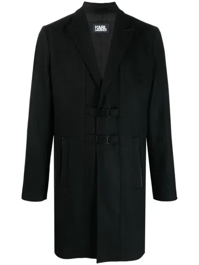 Karl Lagerfeld Peak-lapels Wool-blend Coat In Black